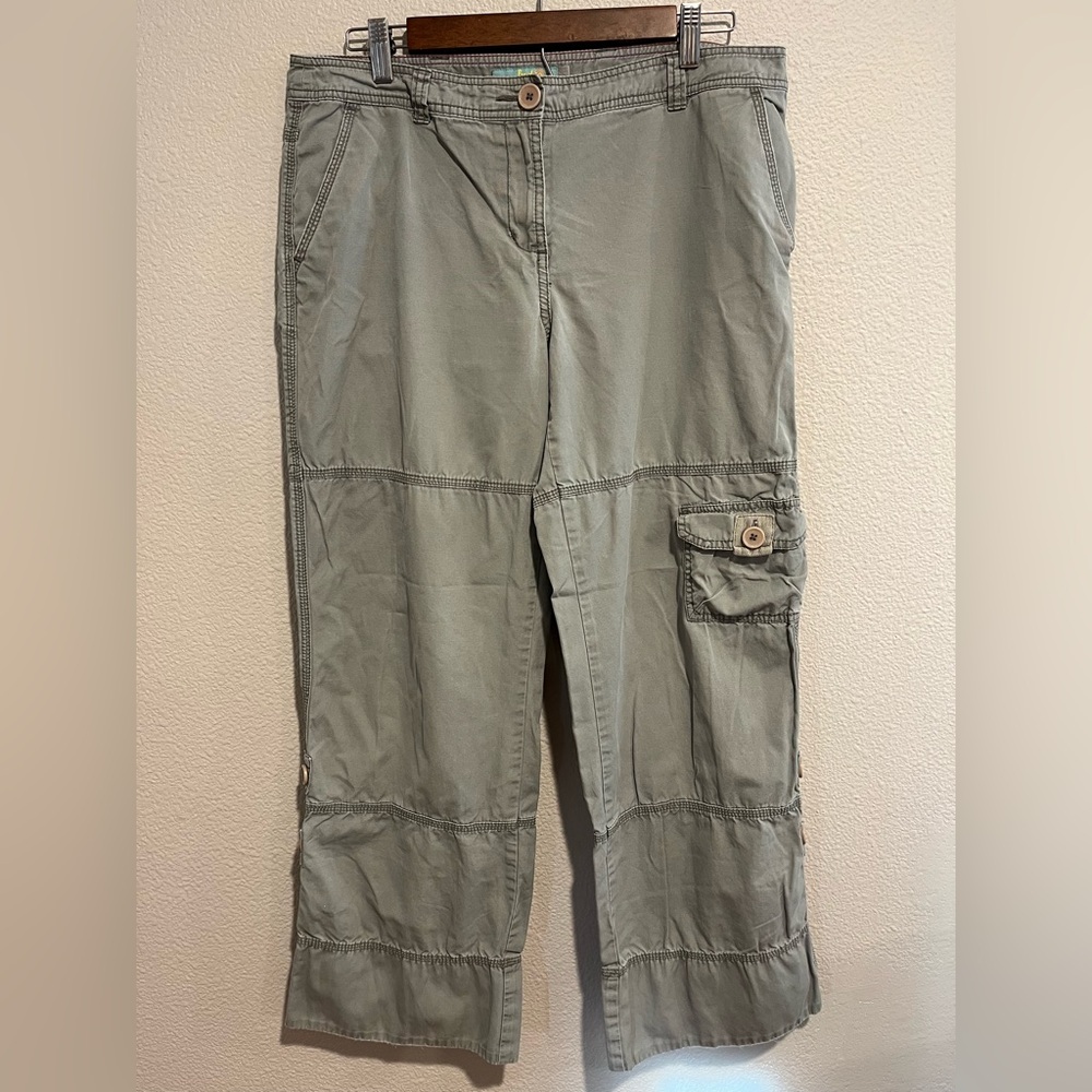 Boden Womens Cargo Pants Cotton Sage Green Mid Rise Straight Size 10